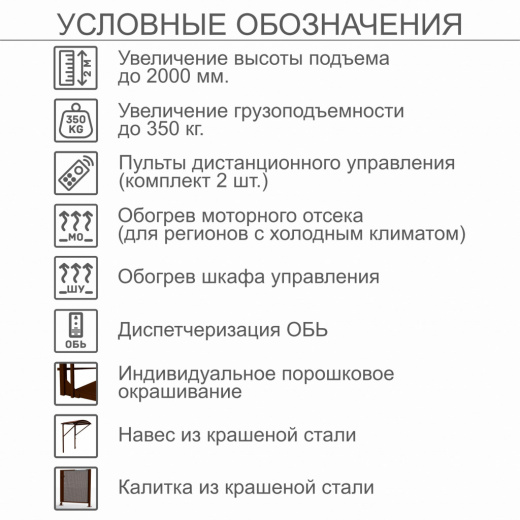 Вертикальный подъемник для инвалидов по ГОСТ ВПМ-01, с увеличением до 2000 мм, с калиткой из каршенной стали, с увеличеной грузоподъемностью до 350кг, с индивидуальным порошковым окрашиванием, с пультом дистанционного управления , с навесом из крашенной с
